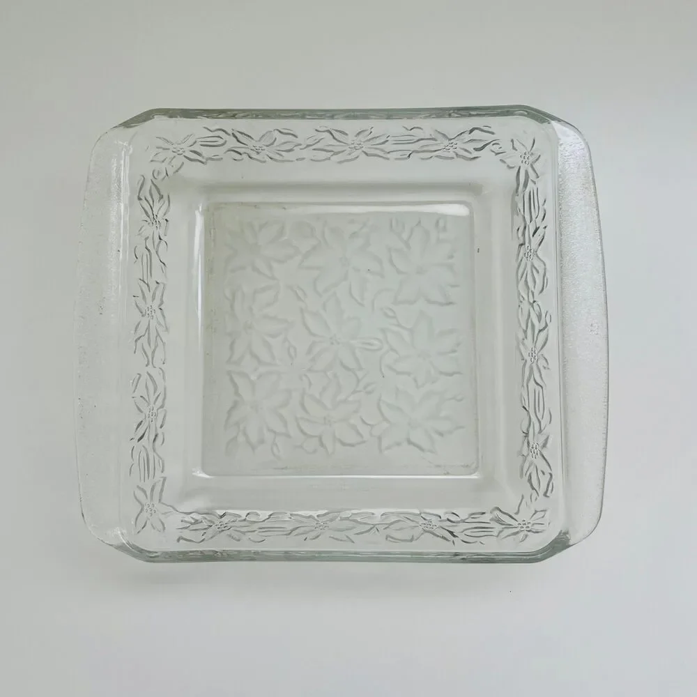 PRINCESS HOUSE Fantasia Embossed Poinsettia Floral Glass Square Baking Dish
